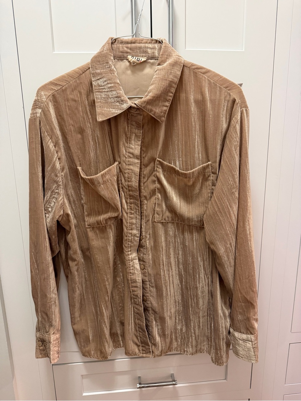 Holiday BiBi XL Tan Camel Button Blouse Neutral